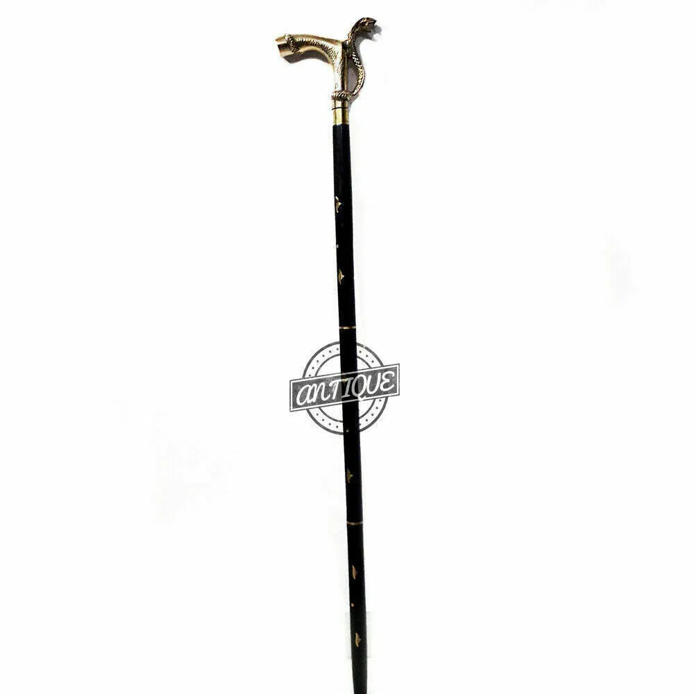 Antique Nautical Gift HEAD Brass Victorian Design Wooden Walking Cane Stick item