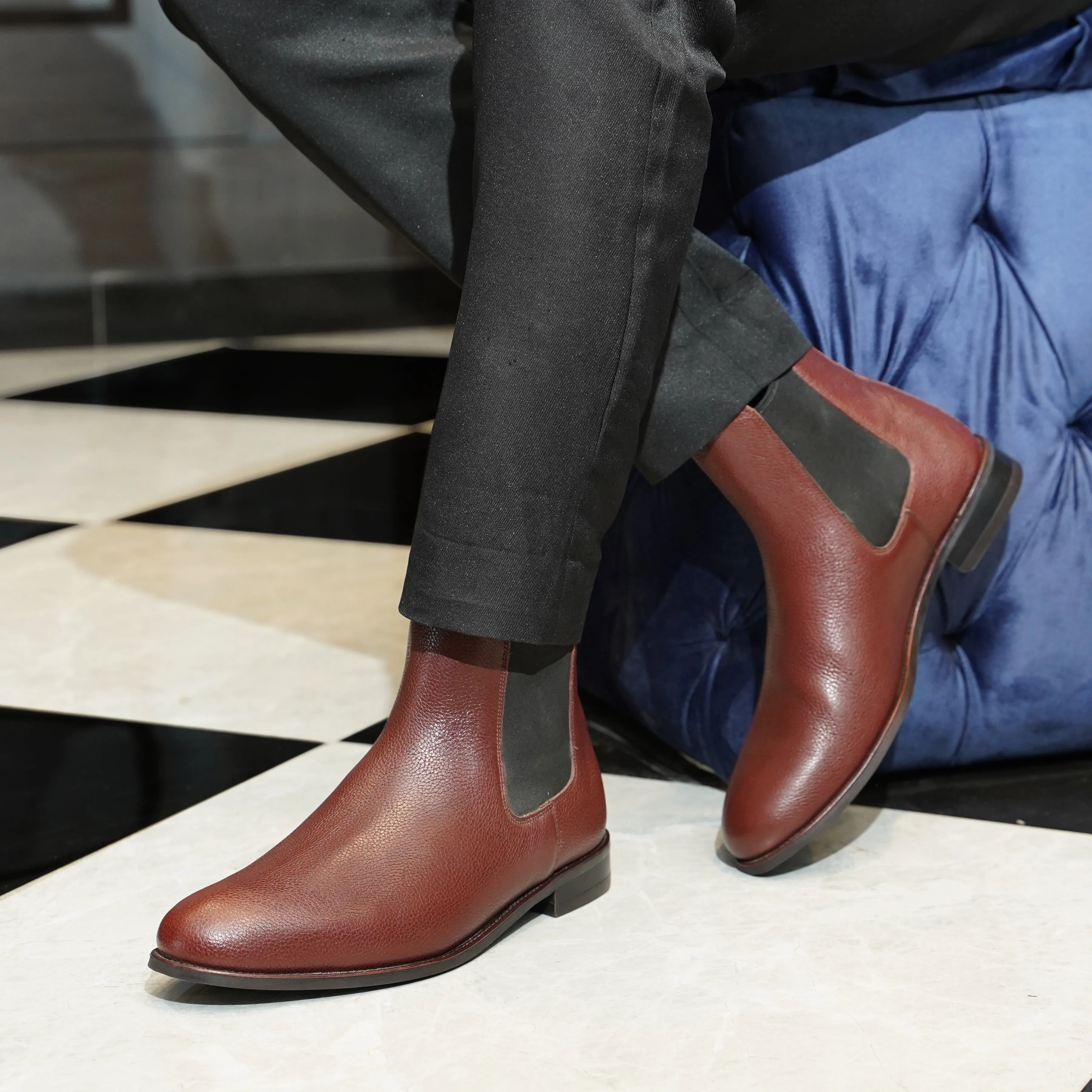 Camellia - Men's Oxblood Pebble Grain Leather Chelsea Boot