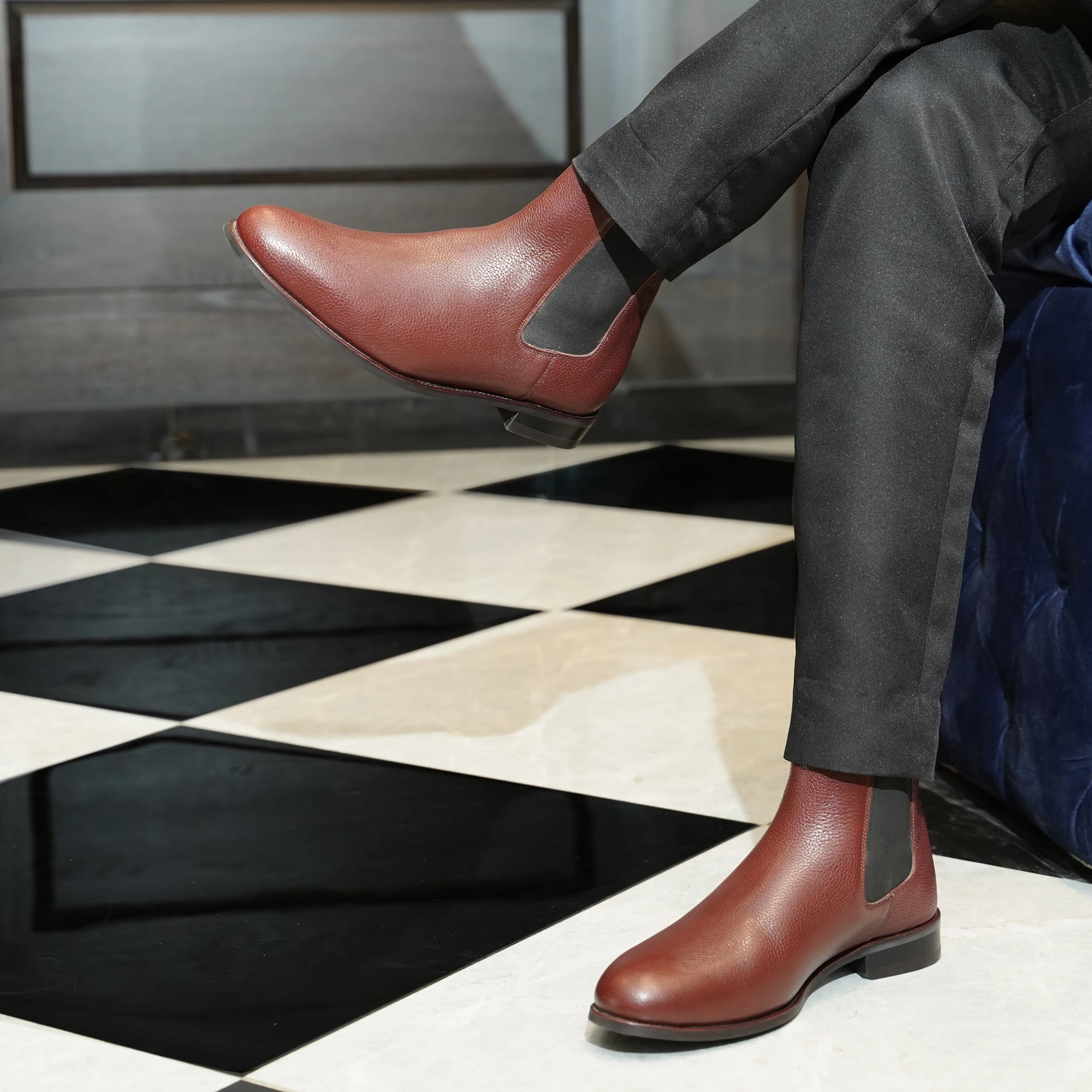 Camellia - Men's Oxblood Pebble Grain Leather Chelsea Boot