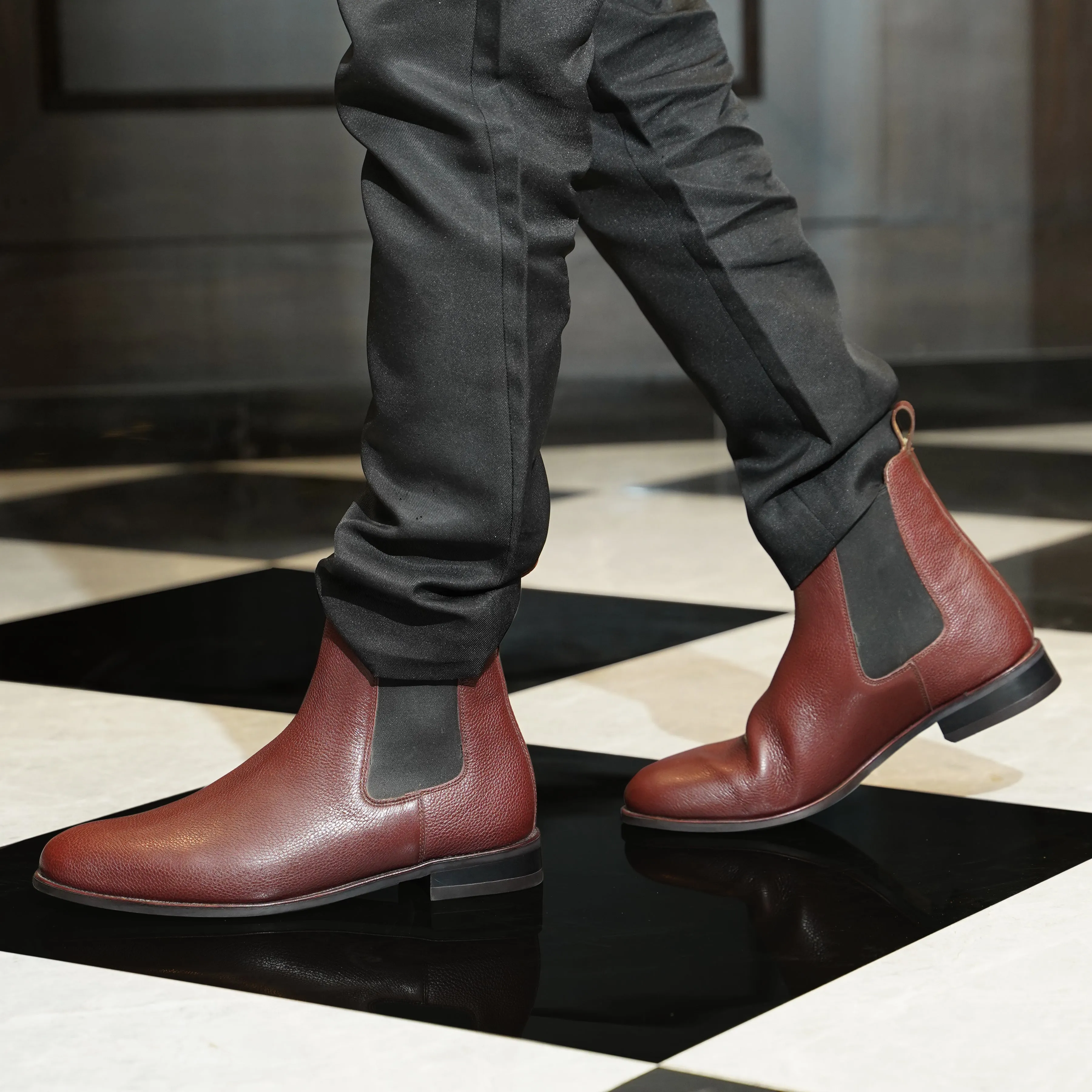 Camellia - Men's Oxblood Pebble Grain Leather Chelsea Boot