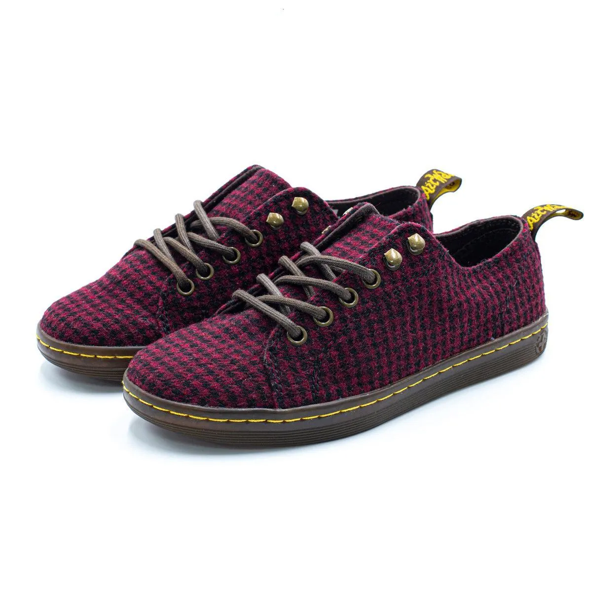 Dr. Martens Samira Air Wair Plaid Check Wool Lace Ups Canvas Burgundy Colour For Women