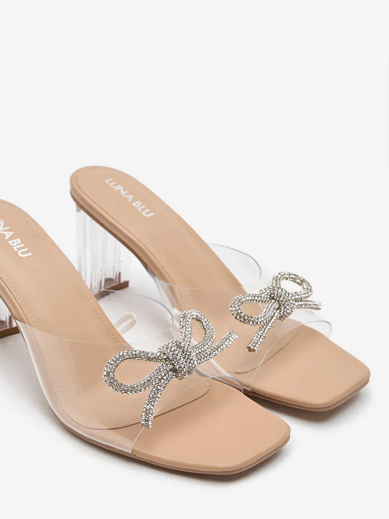 LUNA BLU Beige Embellished Vinyl Heel Sandals