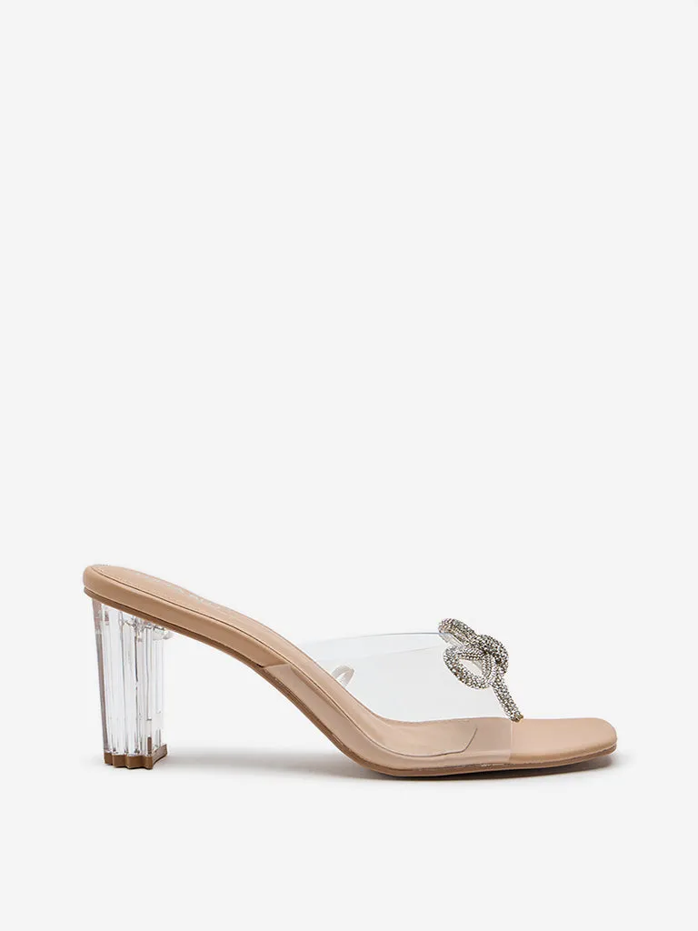 LUNA BLU Beige Embellished Vinyl Heel Sandals