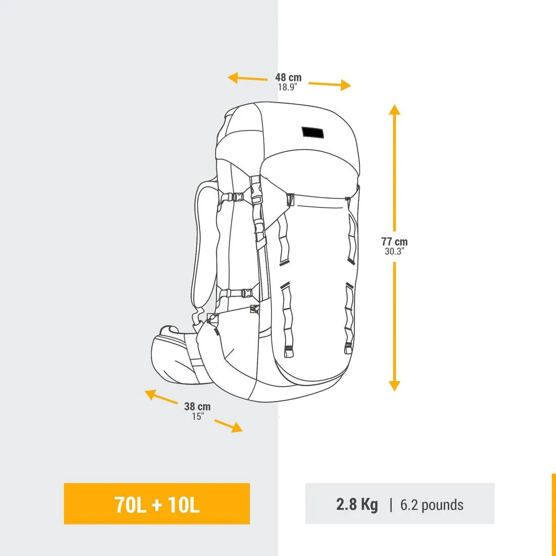 Sac à dos de trekking Homme 70 10L - MT900 Symbium