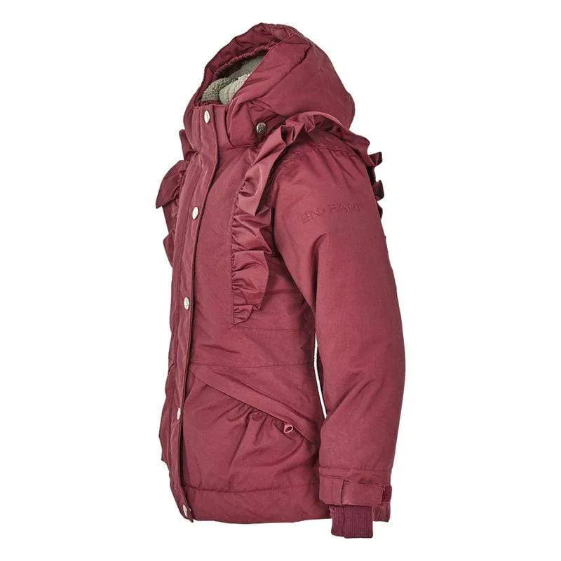 Waterproof Winter Jacket with Ruffles: Cordovan